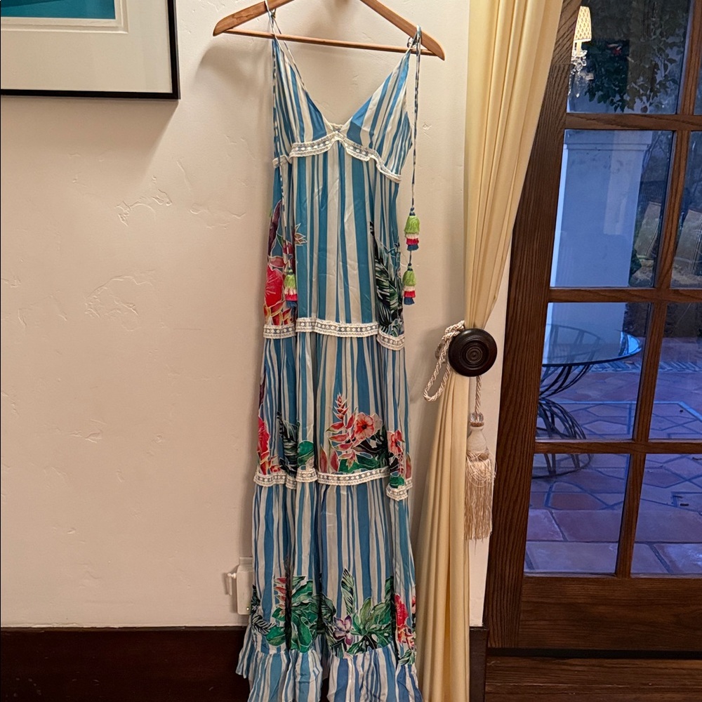 Rococo Sand Gorgeous Hawaiian style Blue Maxi Dress with Floral Accents